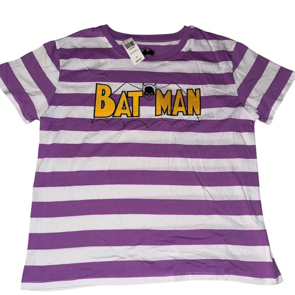 DC Comics Batman Striped‎ Graphic T-Shirt Purple White Men's XL